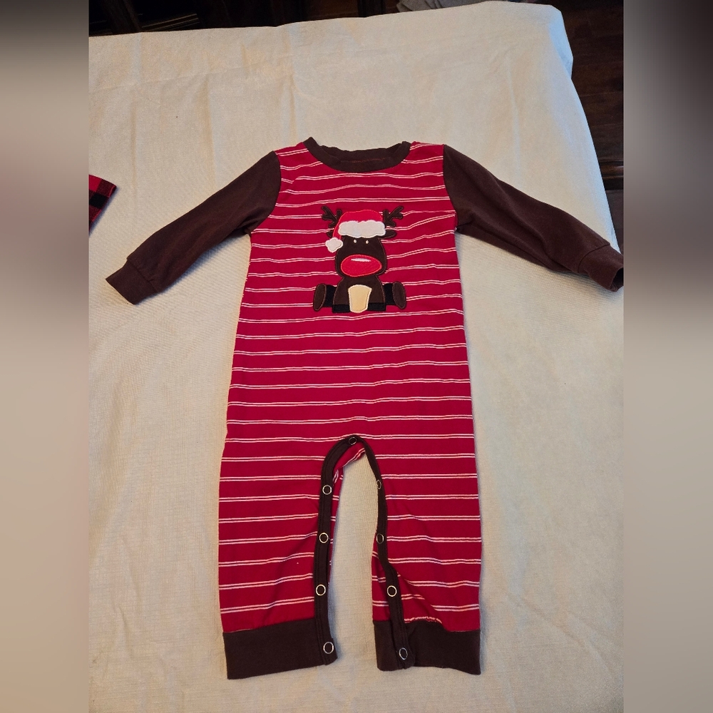 Christmas romper red white and brown size 6-12 months